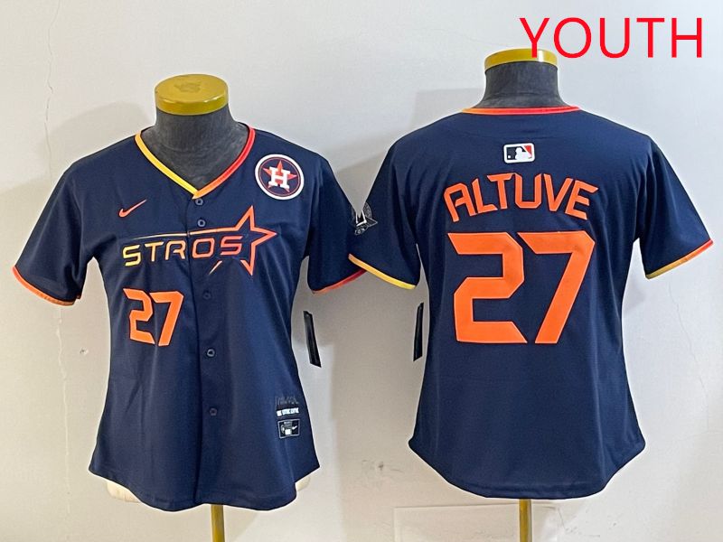Youth Houston Astros #27 Altuve Drak Blue Three generations Joint Name 2025 Nike MLB Jersey style 4107->youth mlb jersey->Youth Jersey